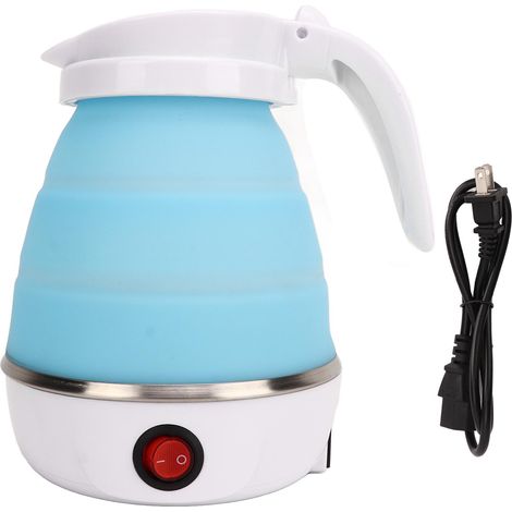 Bouilloire électrique pliable 600ml bleue, chauffe-eau portable pour voyage et camping, prise US 110V, sécurité et ébullition rapide (1/5)