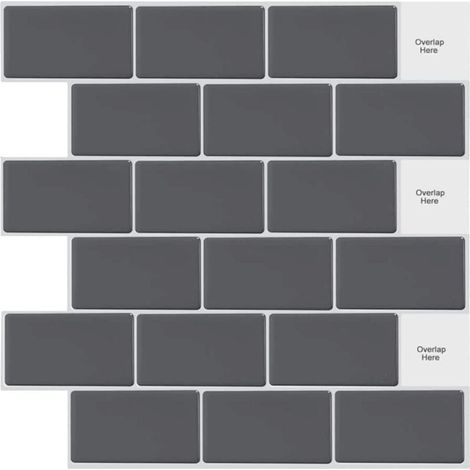 Lot de 10 feuilles de carrelage mural autocollant gris-noir Metro Subway pour cuisine et salle de bain (30,5 x 30,5 cm) (1/4)