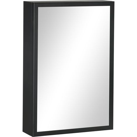 Badezimmerschrank mit Spiegel, Schwarz, 40 x 12 x 60 cm, Edelstahl und Aluminium (1/4)