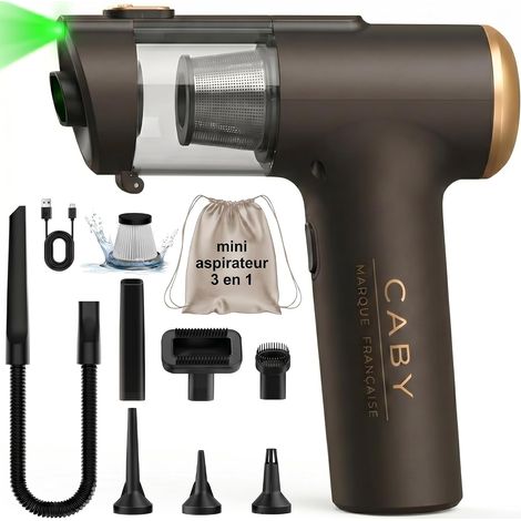 Mini Aspirateur sans Fil Puissant 3 en 1 Mini Souffleur sans Fil et Gonfleur - Aspirateur Voiture avec Détecteur de Poussières 28000PA - Accessoire Voiture/Maison et Cuisine (1/5)
