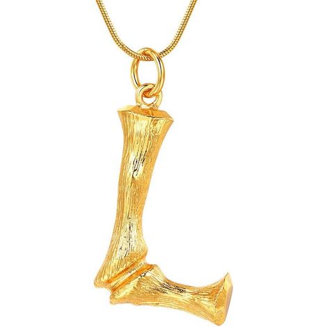 Collier pendentif bambou imposant, plaqué or 18 carats, avec initiale, pour femme (1/4)