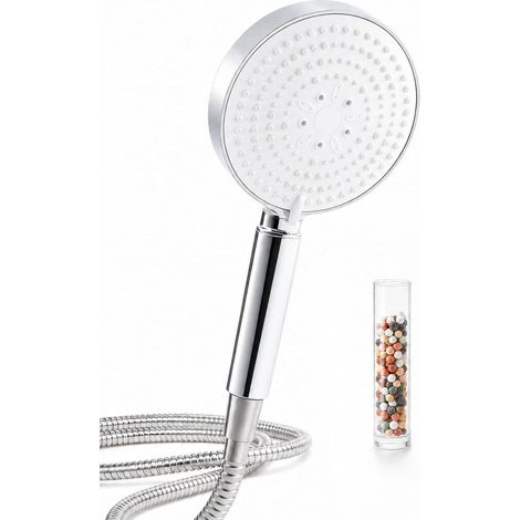 Pommeau de Douche avec Tuyau 1,6m Anti Calcaire 6 Modes  Pommeau de Douche Filtrant 6 Modes, Douchette Économie d'eau Haute Pression, Finition Blanc Chrome avec Flexible Douche (1/5)