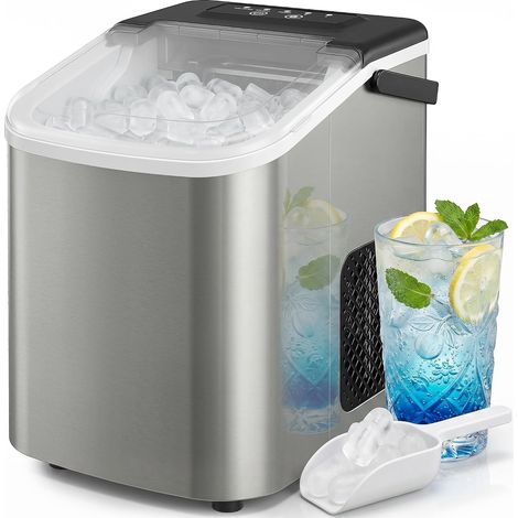 Machine à glaçons, 12kg en 24h, 9 glaçons en 7 minutes, ice maker portable avec fonction autonettoyante, panier et pelle, machine à glaçons pour maison, cuisine, bureau, bar, argent (1/5)