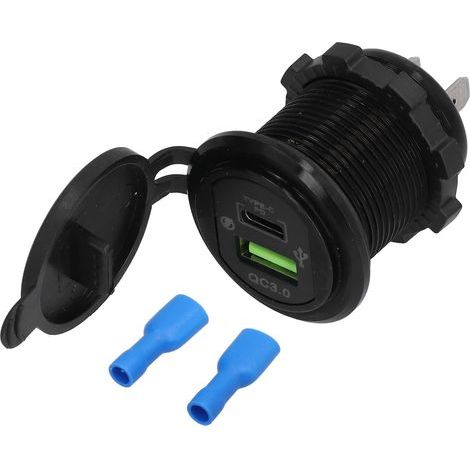 Chargeur de voiture modifié PD + QC3.0, chargeur rapide intelligent TYPE C, coque en alliage d'aluminium noir, rétro-éclairage vert (1/5)