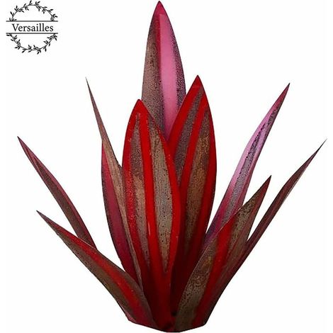 Ensoleille – Sculpture d'agave en métal rouge 27 cm – Finition rouillée avec accents bleus – Résistante à la pluie et au gel – Décoration intérieure et extérieure (1/5)