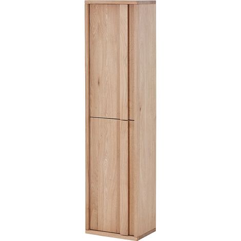 Colonne de salle de bain suspendue en chêne massif - Naturel clair - H140 cm - SARLO (1/5)