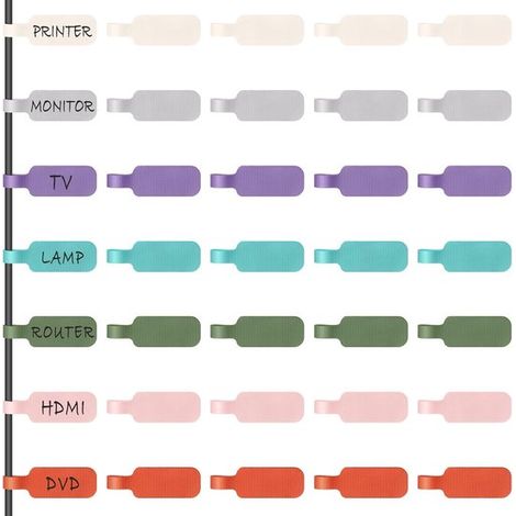 35 etiquetas para cables, Marcadores de cables, 4 x 2 cm, sobre las escribir, Etiquetas reutilizables, 7 colores (1/5)