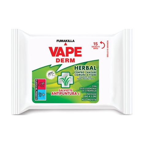 REPELLENTE INSETTI SALVIETTA HERBAL VAPE DERM - CF=PZ  15- 12 confezioni