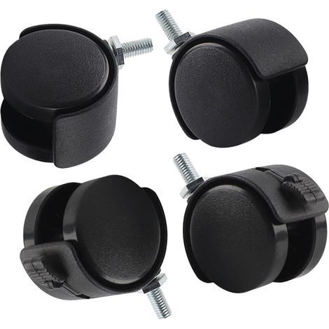 Set di 4 sedie da ufficio con ruote piroettanti di ricambio, realizzate in nylon e plastica, con freno, di colore nero. (1/5)