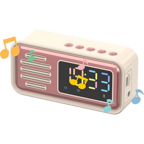 Enceinte Bluetooth portable et rétro innovante avec réveil de table et écran LED couleur beige (1/5)