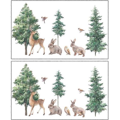 Décoration murale animaux de la jungle, stickers muraux dessin animé en forme de cerf, stickers muraux intérieur en pin multicolore 75x42cm, faciles à appliquer, lot de 2 (1/4)