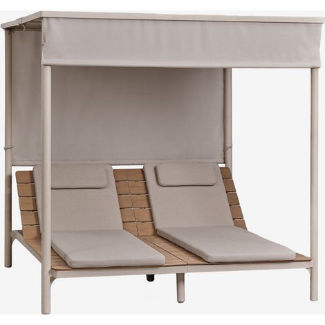 Lit balinais inclinable en bois d'acacia et acier Sirka SKLUM Moka Brown