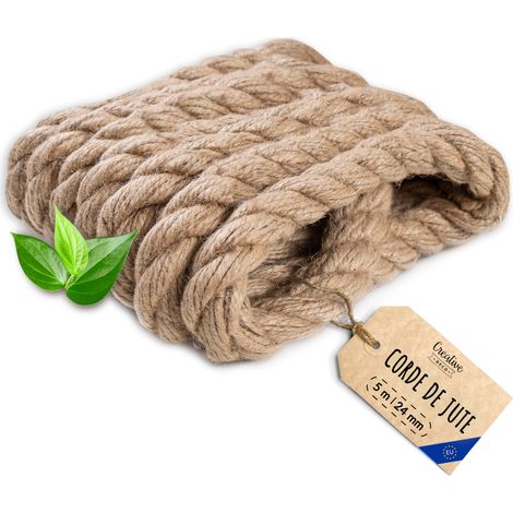 Creative Deco 5m Corde Jute 24mm - Personnalisable, Solide, Naturelle