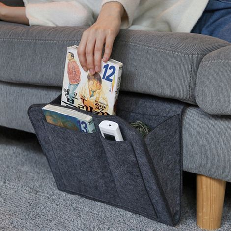 Bedside storage pocket, felt bedside organizer with 7 pockets for bed rails, sofa, magazine and book organizer (1/5)