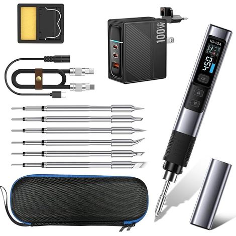 Portable Soldering Iron Kit, Mini Smart Digital Soldering Iron, DC/PD Soldering Pen Tool with 6 Soldering Tips, Fast Heating 100-450℃ (1/5)
