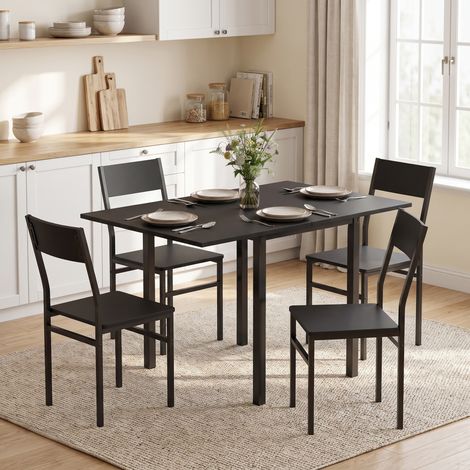 Ensemble de salle à manger avec table extensible et 4 chaises empilables, noir (1/5)