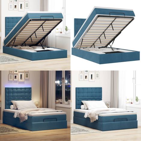 vidaXL Cadre de lit ottoman avec matelas bleu foncé 120x200 cm velours (1/5)