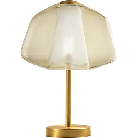Lampada Contemp. Double Skin Alpha Metallo Ottone Sat. Vetro Ambra 1 Luce E27