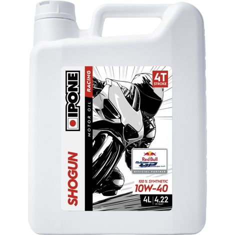 Aceite sintético Ipone Shogun 10W40 4L para motocicletas de competición en pista.