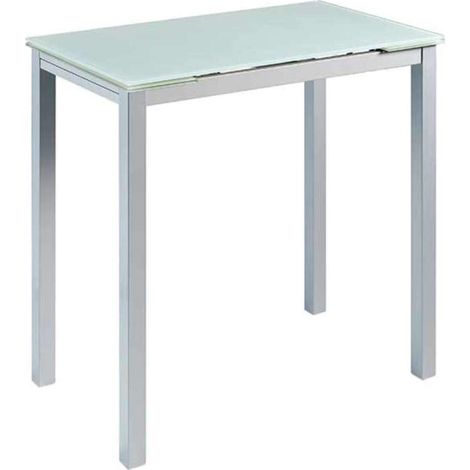 Mesa alta extensible Alejandra cristal blanco, 100/140cm(largo) x 60cm (fondo) x 95cm (alto) (1/2)
