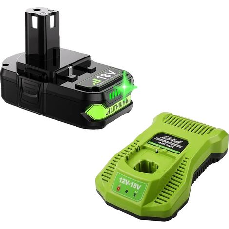 Batterie de remplacement, Li-ion, 18V, compatible avec Ryobi, 1 3Ah 1 Chargeur (1/2)