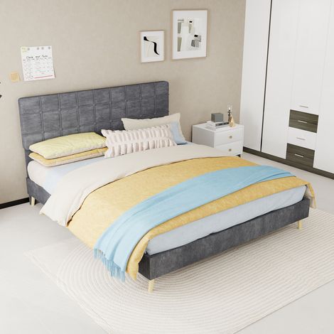 lit adulte 160x200 velours gris sombre tete capitonnee HAVRYA (1/5)