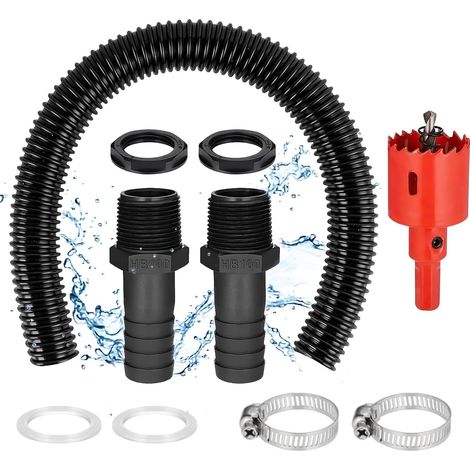 Rain Barrel Connection Kit, 2 x 25 mm Flexible Hose Connector 100 cm and Fittings for Connecting 2 Water Tanks, Water Taps, Rain Barrels (Male Thread) (1/5)