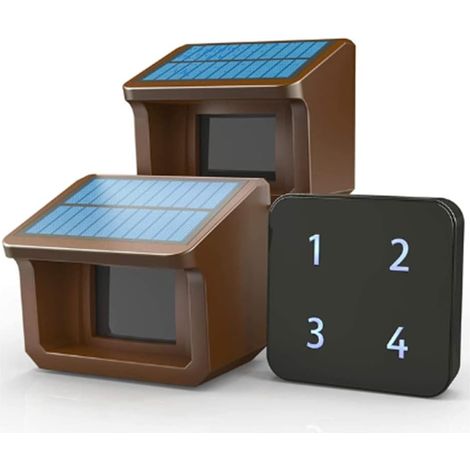 Alarme d'entrée sans à énergie solaire de 800 m, détecteur de mouvement résistant aux intempéries et détecteur pour l'extérieur, système d'alarme DIY (B), prise européenne (1/3)