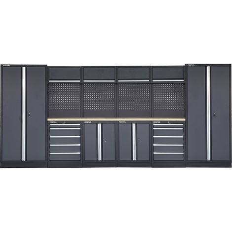 FEISTOS Equipement d'atelier Armoire à outils Apollo 15 Paroi perforée incluse Gris/Noir 456x46x200 cm