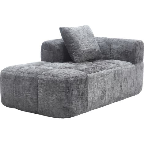 ELVMI Divano Chaise Longue con Tasche Laterali e Cuscino, Seduta Morbida a Rimbalzo Rapido, in Ciniglia, Grigio, 158 × 90 × 60 cm (1/4)
