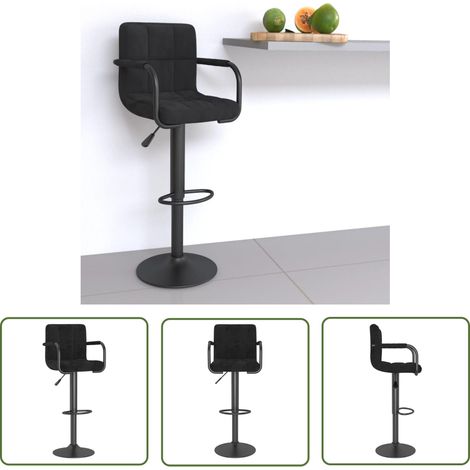 The Living Store Barhocker Schwarz Samt - Barhocker - Samtsitz - Schwarzer Barhocker - Drehbares Barstool - Höhenverstellbar (1/5)