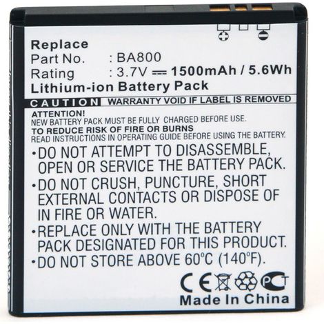 NX - Batterie téléphone, smartphone, GSM pour Sony Ericsson 3.7V 1500mAh - BA800 (1/4)