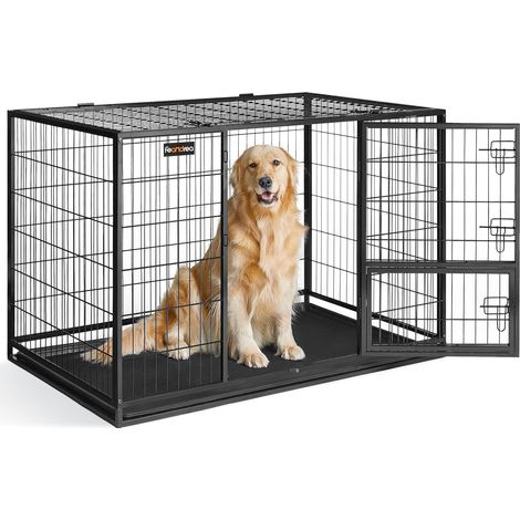 Feandrea – Cage pour chien lourd 122 x 74,5 x 80,5 cm – Acier antirouille – Double porte amovible – Nettoyage facile – Pour chiens de grande taille