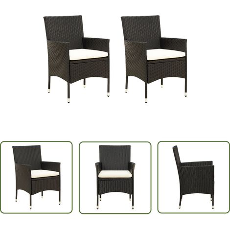 The Living Store Chaises de jardin lot de 2 avec coussins Résine tressée Noir - Chaise De Jardin - Mobilier De Jardin - Chaise Extérieure - Set De Chaises - Résine Tressée (1/5)