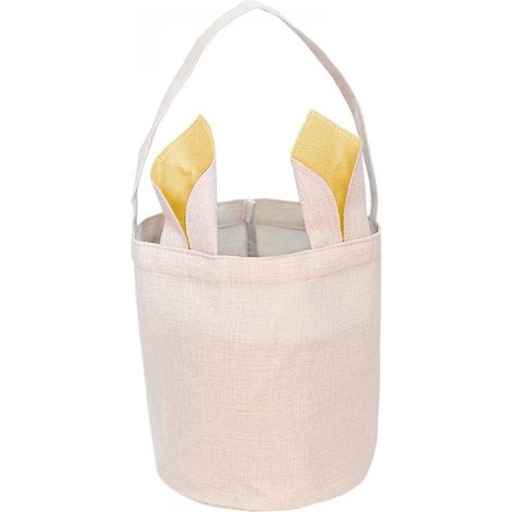 1 Sac de Pâques cylindrique, motif lapin, anses oreilles, toile coton durable, pour chasse aux œufs, cadeaux enfants, rangement jouets livres (1/5)