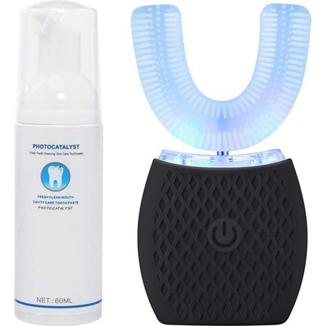 Brosse à Dents Électrique à Ultrasons, Brosse à Dents Ultrasonique Automatique 360° pour Adulte, avec Minuterie et Chargement Sans Fil (Noir) (1/5)