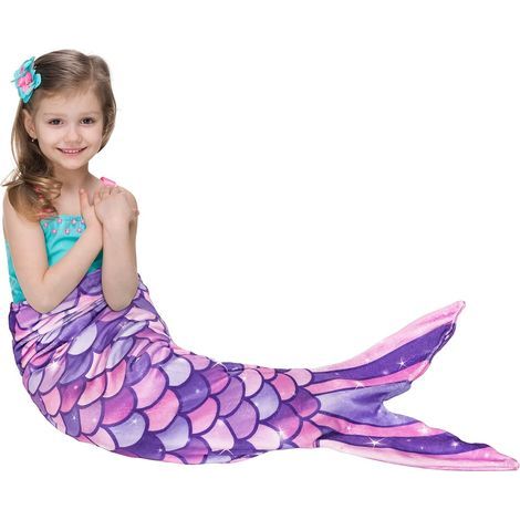 (Mauve) 100-140cm, 1 x Mermaid Tail Blanket - Portable plush mermaid blanket, soft fleece blanket for girls, children and teenagers in all seasons. (1/4)