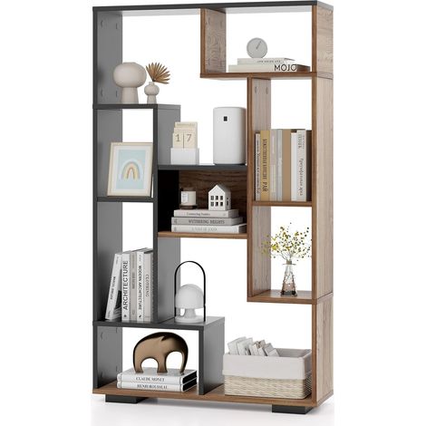 GOPLUS Bibliothèque Salon 120CM, Plusieurs Etagères Bacs Cubes Ouvertes,Organisateur de Rangement pour Salon, Chambre, Bureau, Charge 15+10KG, 70 x 20 x 120 cm (Noyer+Noir) (1/5)