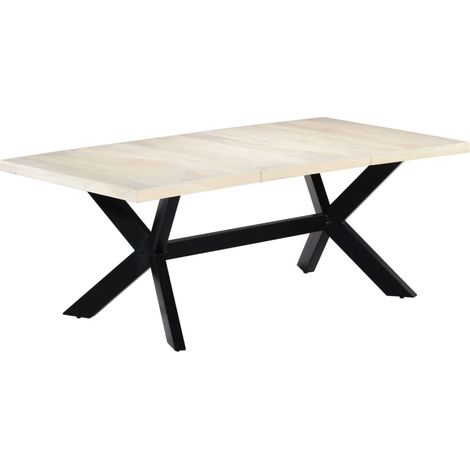 Table de salle à manger, Table à dîner, Table de Cuisine Blanc 200x100x75cm Bois manguier massif BHU9029 (1/5)