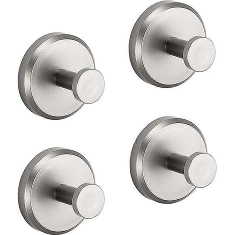 Lot de 4 crochets sans perçage pour douche, porte vitrée et mur de salle de bain, acier inoxydable 304, crochet pour vêtements, serviettes de bain, argent. (1/5)