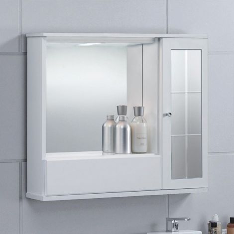 Specchiera mobile contenitore da bagno GIOVE 60 bianco lucido a 1 anta con specchio e luce LED (1/4)