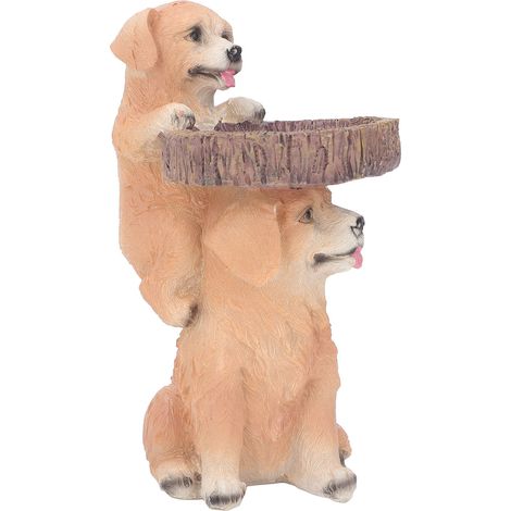 Statue de chien avec mangeoire à oiseaux – sculpture décorative réaliste en résine pour jardin, balcon et terrasse. (1/5)