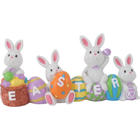 Osterdekoration: Handbemalte Eierfigur aus Kunstharz in Form eines niedlichen, farbenfrohen Hasen, ideal für Haus und Garten. Perfekt für Ostern. (1/5)