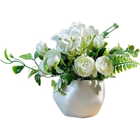 Décoration Intérieure Plante Artificielle en Céramique Blanc Pot Unique 16x16cm -KZQ (1/3)