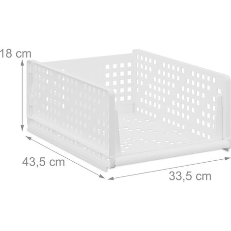 Set de 3 cajas de almacenamiento apilables prácticas para ropa baño 13 x 33,5 x 43,5 cm de plástico blanco 130016311