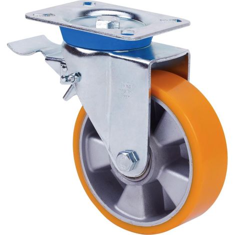 rueda giratora placa freno 10tvfd125-aub (ancha)aluminio-poliur.naranja bolas (1/2)