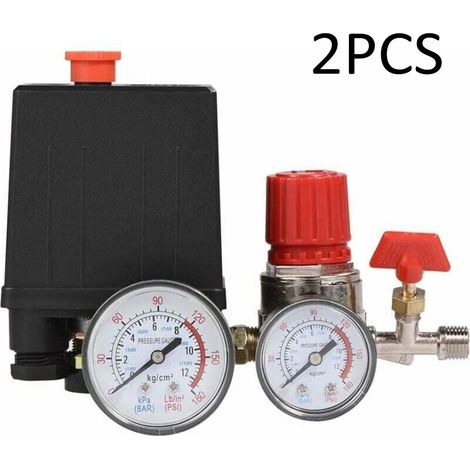 Compresseur d'air pressostat valve pressostat compresseur d'air avec manomètre régulateur (Lot de 2) (1/4)