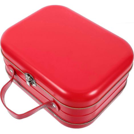 Boîte à bonbons en fer-blanc en forme de valise, boîte de rangement pour bijoux et bibelots avec poignée, contenant de rangement multi-usage pour les voyages, rouge, 22 x 17 x 10,8 cm (1/5)