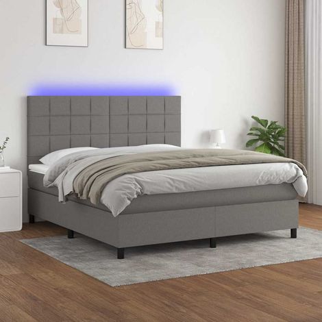Cama box spring colchón y luces LED tela gris oscuro 180x200 cm (1/5)