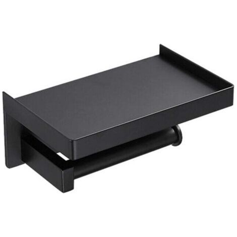 Toilettenpapierhalter, wandmontierter Toilettenpapierhalter ohne Bohren (Schwarz) (1/5)